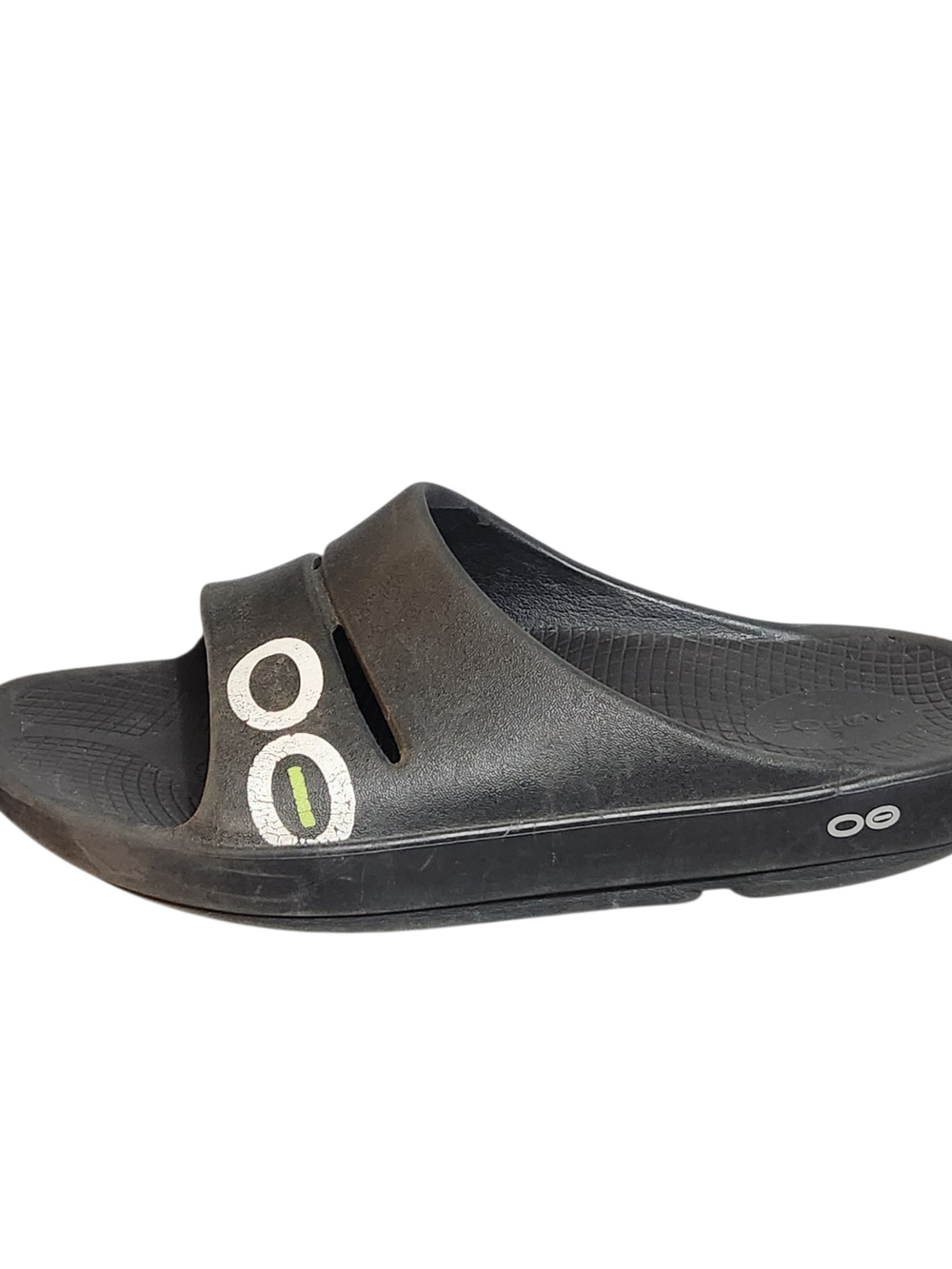 Oofos Slides Sandals Mens 9 Womens 11 EU 42 Black White Logo Rubber Shoes
